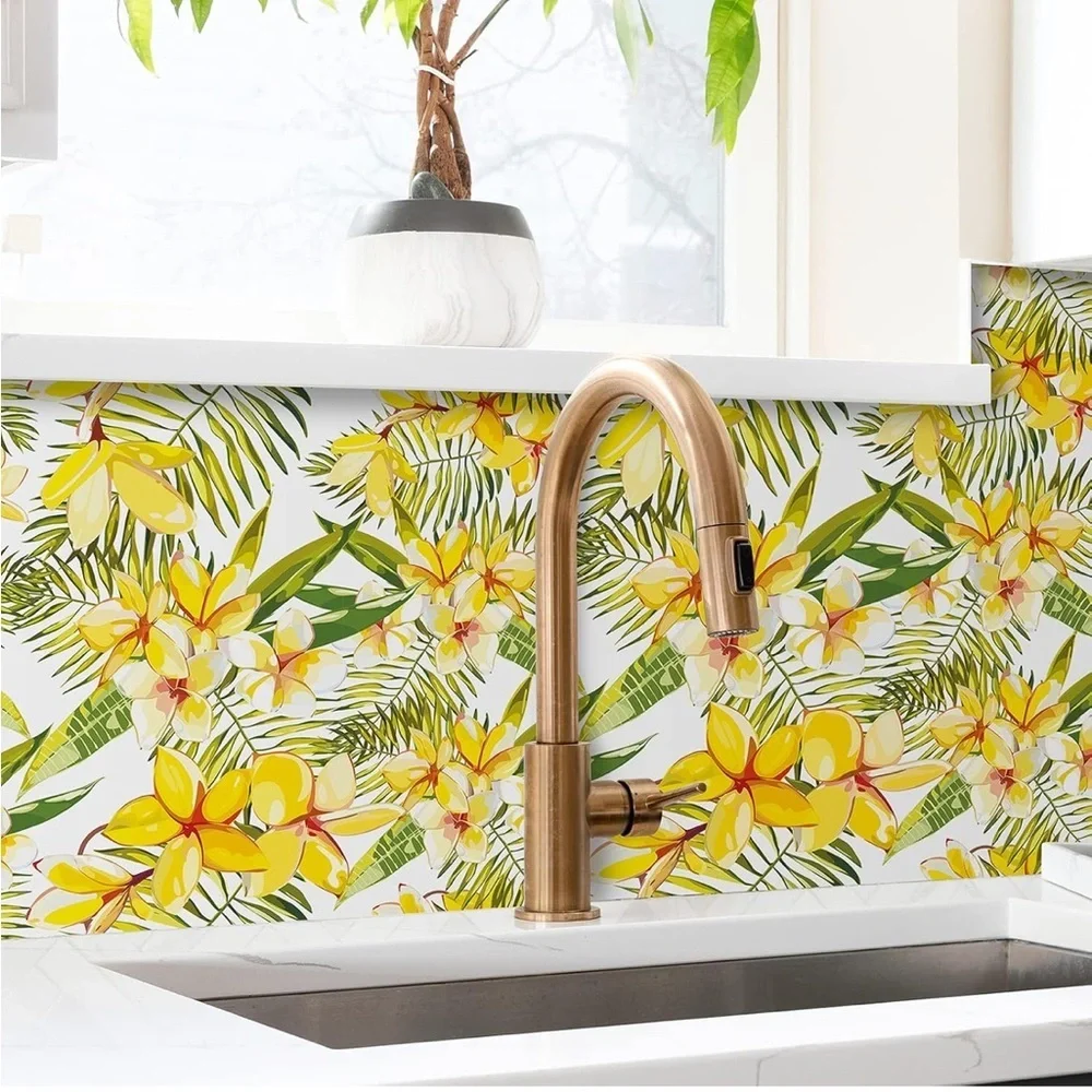 24"x354" Yellow Floral Wallpaper Leaf Peel Stick Contact Removable Self Adhesive - Picture 6 of 8